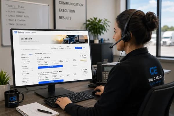 Dispatcher with headset working a live load board