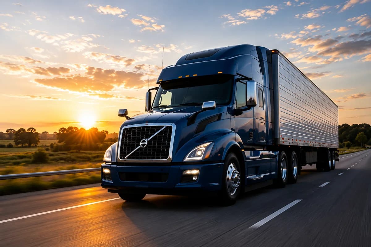 Proud owner-operator leaning on the cab door of their truck at golden hour
